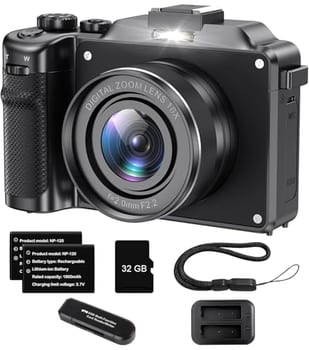 Câmera Mirrorless Retrô 64MP | Filmadora 4K Ultra HD com Wi-Fi | Leve e Portátil para Viagens & Vlog