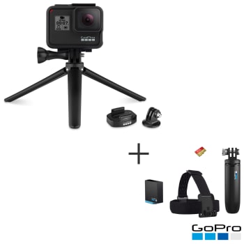 Câmera Digital GoPro Hero 8 Black 12MP 4K + Bateria Extra + Cartão SD 32GB + Shorty + Faixa + Tripe com Suporte-ABQRT-002