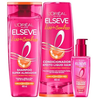 L'Oréal Paris Elseve Liso dos Sonhos Kit Shampoo, Condicionador e Sérum, com Tecnologia Ativada por Calor para um Liso por 1 Semana, Efeito Antifrizz