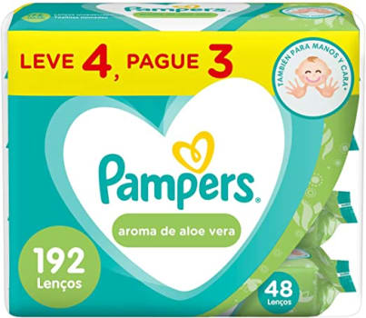 4 Pacotes Lenços Umedecidos Pampers Aroma de Aloe Vera 48 Unidades (Total 192 unidades)