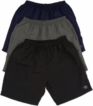 Kit 3 Shorts Ox Silver Tactel Masculino, Tamanhos P ao GG (Cinza, Preto e Azul)