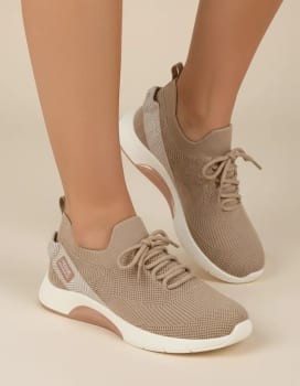 Tênis Feminino Knit Cadarço Bege Ortopédico Modare 7378