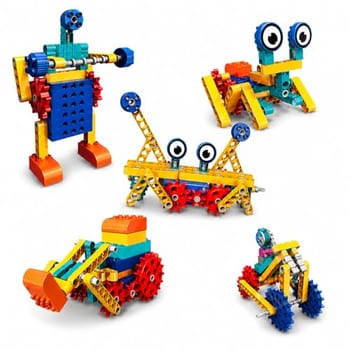 Kit Blocos de Construção STEM 180 Peças com Engrenagens e Motor Elétrico