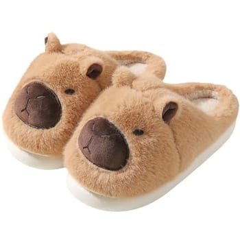 BEMMY Pantufas Felpudas e Aconchegantes para Mulheres e Homens, Pantufas Fofas, Quentinhas e Antiderrapantes com Estampa de Capivara. (Marrom, 38/39)