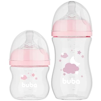 Buba, Kit 2 Mamadeiras Easy Flow Nuvem Rosa 120/270ml