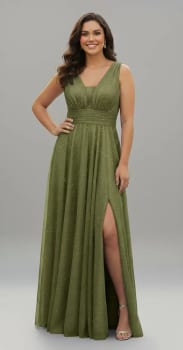 Vestido Longo Para Festa Com Fenda Madrinha Tule Brilho