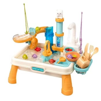 Mesa de Atividades Pescaria Infantil Com Água Torneira Elétrica Cozinha Interativa Aquapark Maxi Toys