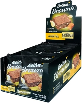 Display de Brownie de Caramelo com Castanha-Do-Brasil Sem Glúten Sem lactose Belive - 10 unidades de 40g