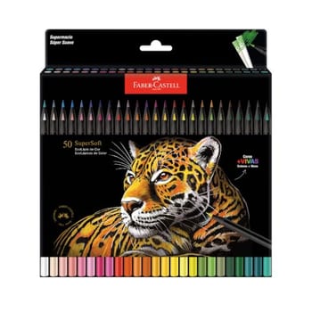 Faber-Castell Lápis De Cor Supersoft com 50 Cores - Ecolápis super mácio com cores mais vivas, excelente cobertura