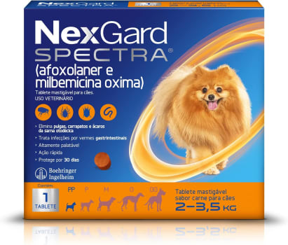 NexGard Spectra Antipulgas e Carrapatos e Vermífugo para Cães de 2 a 3,5kg - 1 tablete
