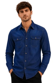 Camisa Jeans Slim Manga Longa Masculina