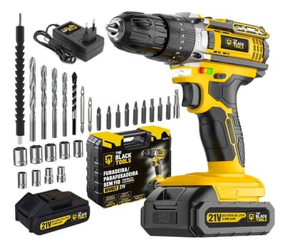 Parafusadeira E Furadeira Impacto The Black Tools Tb-21pw 3/8 Cor Amarelo Frequência 50/60 Hz