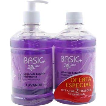 [4 fragrâncias] Sabonete Líquido Hidratante Basic+ Care Lavanda 500ml+Refil