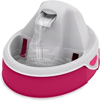 AMICUS - Fonte de Água AQUA FLOW para Pets - Fontes de Água para Gatos e Cães, Bebedouro para Animais de Estimação, Sistema de Drenagem Anti-Pelos, Bivolt - Capacidade Máxima 3,5L - Rosa & Cinza