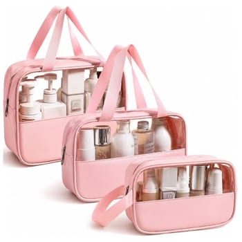 Kit Necessaire 3 em 1 Bolsa de Viagem para Maquiagem e Higiene Pessoal Unissex Washbag Transparente – Grande Capacidade Organizador em PVC Impermeável