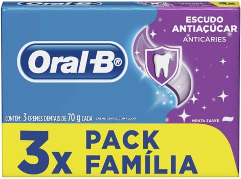 3 Pacotes — Creme Dental Oral-B Escudo Anti Açúcar 70g - 3 Unidades Cada