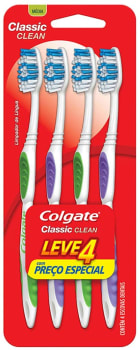 Escova Dental Colgate Classic Clean, 4 Unidades, Cores sortidas