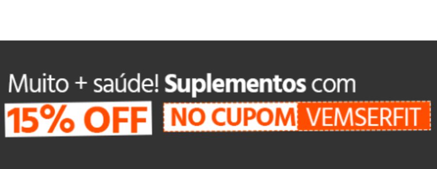 Cupom VEMSERFIT de 15% de desconto em suplementos selecionados