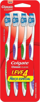 2 Unidades — Escova Dental Colgate Classic Clean, Macia, 4 Unidades, Cores Sortidas