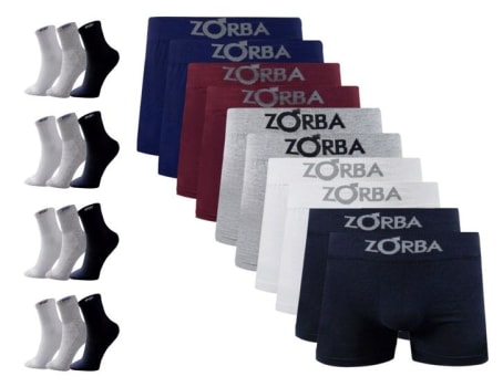 Kit 10 Cuecas Zorba Algodão + 12 Pares de Meias Sport RDJ Meias