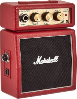 Mini combo para guitarra Marshall, 1W de potência, Saída para fone de ouvido, Alimentação por Bateria ou Fonte 9v, Controles de volume e tone