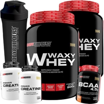 Kit 2x Whey Protein Bodybuilders - Chocolate + 2x Creatina + BCAA + Coqueteleira