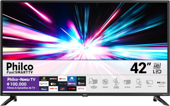 Smart TV LED 42" FHD Philco Roku TV Google Assistente Dolby Audio Processador Quad-core - PTV42G6FR2CPF