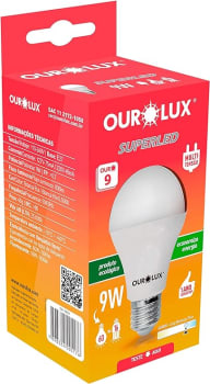  Lâmpada LED Bulbo OUROLUX Branca 9W Bivolt Base E27