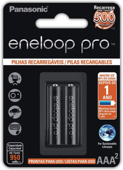 Pilha Recarregável Eneloop PRO AAA (Palito), BK-4HCDE/2BB, Panasonic, Cartela com 2 Unidades