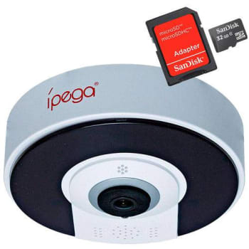 Kit Câmera Ip Wifi Ípega Vr Cam 360° Panorâmica HD 960p Áudio Com Cartão Sd 32gb