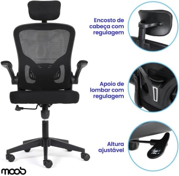 Cadeira de Escritório Presidente Moob VENEZA Giratória Ergonômica Com Sistema Relax Preta