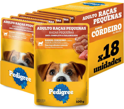 Pack Ração Úmida Pedigree Sachê Cordeiro Ao Molho Para Cães Adultos De Raças Pequenas 100 G - 18 Unidades