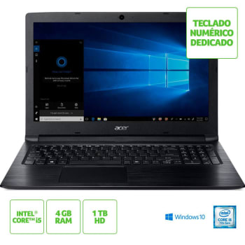 Notebook Acer A315-53-55DD Intel Core I5 7200U 4GB 1TB LED 15,6" W10 Preto