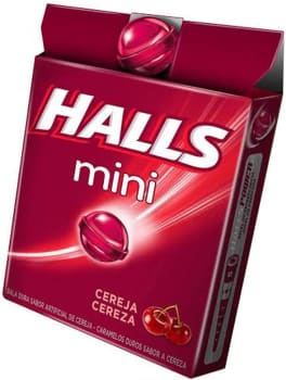 Bala Halls Sem Açúcar Mini Cereja Caixa Com 18 Unidades De 15g