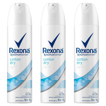 Kit Desodorante Rexona Cotton Dry 48 Horas Aerosol Feminino 150ml com 3 Unidades