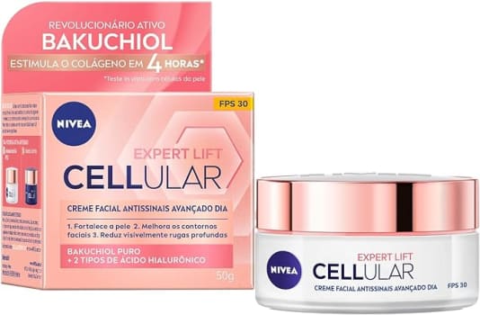 NIVEA Creme Facial Antissinais Cellular Lift Dia FPS 30 50ml - Creme facial antissinais com bakuchiol puro, ativo revolucionário estimula a produção d