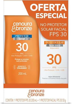 Kit Protetor Solar Cenoura e Bronze Corpo FPS 30 200ml + Facial FPS 30 50g, Cor: Branco