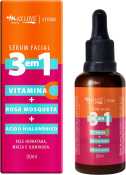 2 Unidades — Max Love Serum Facial 3 em 1 Vitamina + C Rosa Mosqueta + Ácido Hialurônico - Pele Hidratada, Macia e Iluminada 30ml