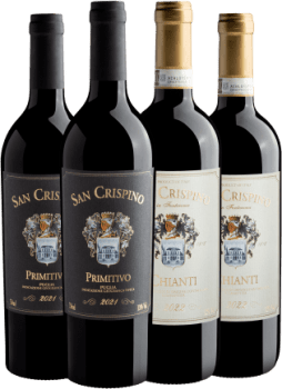 Kit San Crispino in Fonteroma: 2 Primitivo + 2 Chianti por R$49,90 cada garrafa