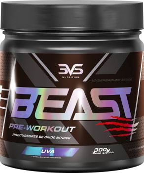 Pré-Treino Beast 300g - 3VS Nutrition - Ultra concentrado - Promove vasodilatação, recuperação energética, aumento de óxido nítrico, desintoxicação e melhora de concentração e foco (Uva)