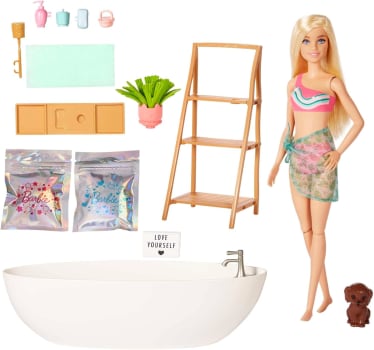 Barbie, Conjunto De Brinquedo, Banho De Espuma Com Boneca E Acessórios, Para Crianças Acima De 3 Anos