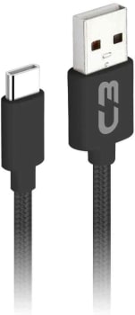 Cabo USB C C3Plus CB-C21BK 2M Preto - Compatível com Android USB-C Corrente 2A