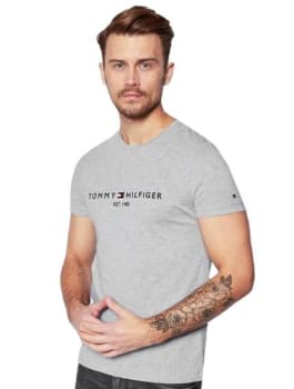 Camiseta Tommy Hilfiger Masculina Core Logo Tee Cinza Mescla