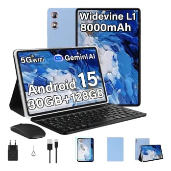 Tablet Android 15 Tablet 10 Polegadas Com Gemini Ai 30 Gb Ram+128 Gb Rom/tf 2 Tb,2.4G/5G Wi-fi,Octa-core 2.0 Ghz, 8000 mAh, Controlo parental Widevine
