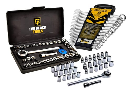 Kit Ferramentas The Black Tools com Jogo de Soquetes 40 Peças e Chaves Combinadas de 6 a 22mm