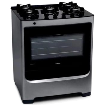 Fogão Consul 5 bocas cor Inox com mesa de vidro e grade de ferro fundido - CFS5VAR BIVOLT