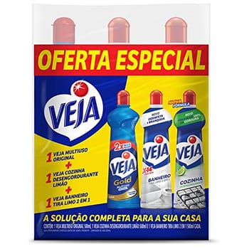 Kit Veja - 1 Limpadores Multiuso Original 500ml + 1 Limpador Cozinha Desengordurante Limão 500ml + 1 Limpador Banheiro Tira Limo 500m