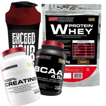 Kit Whey Protein 500 G + BCAA 4,5 100g + 100% Creatine 100 G + Coqueteleira - Marketplace