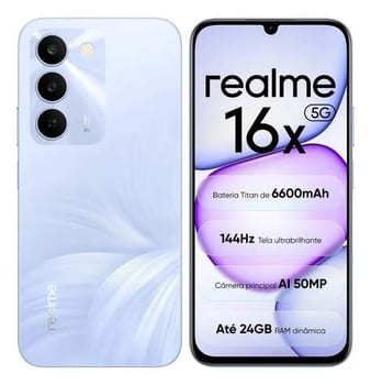 Smartphone Smartphone Realme 16x 5g 128gb 4gb Ram Dual Sim Nfc Mediatek Dimensity 6300,bateria Titan 6600mah,tela Ultrabrilhante 144hz, Ip64, Câmera