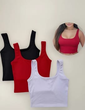Kit 3 Peças Top Cropped Regata Blusinha Canelado Moda Gringa